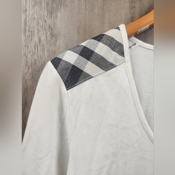 Burberry London 3/4 Sleeve Cotton Blend Striped Shoulder Basic T-Shirt Size M - Picture 5 of 7